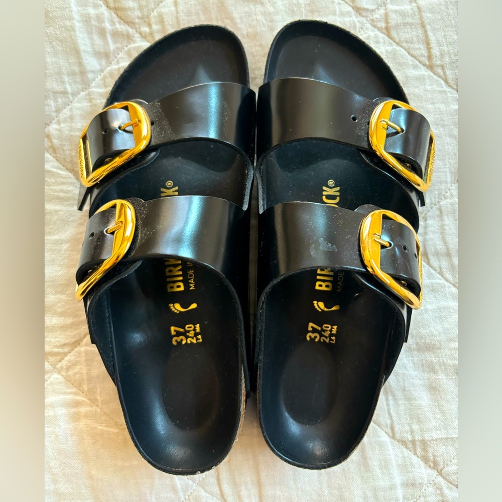 Birkenstock Women’s Arizona High Shine Big Buckle slide in Black - size 7